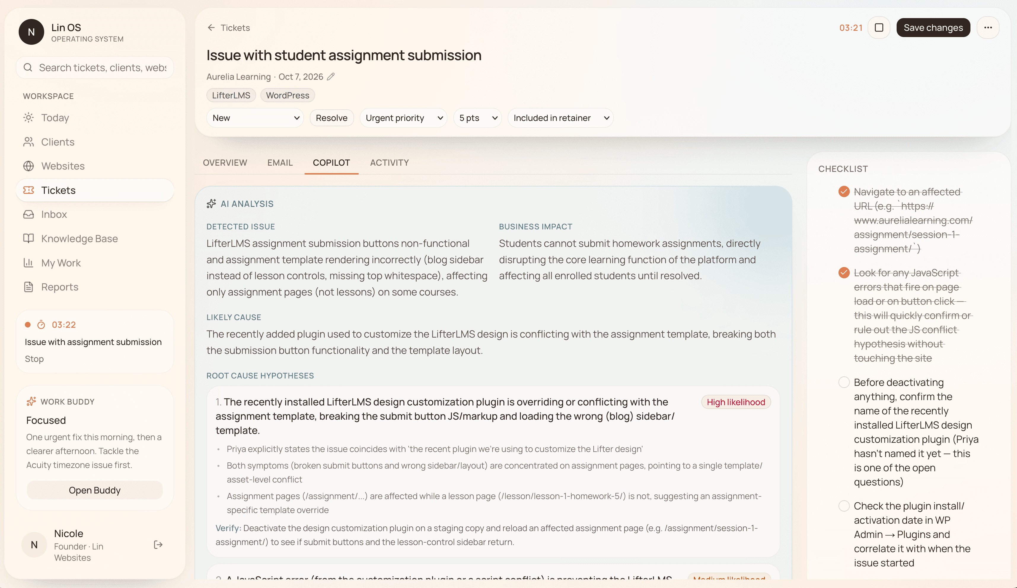 Screenshot of the operations platform I use to look after client sites